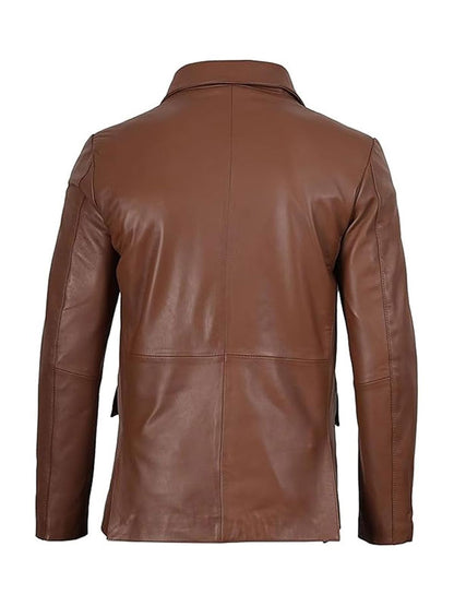 Genuine Brown Leather Blazer