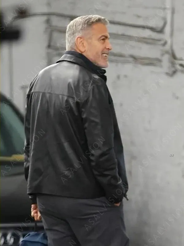 George Clooney Black Leather Jacket