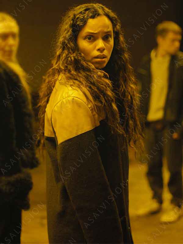 Georgina Campbell Movie The Watchers 2024 Ciara Wool With Leather Jacket