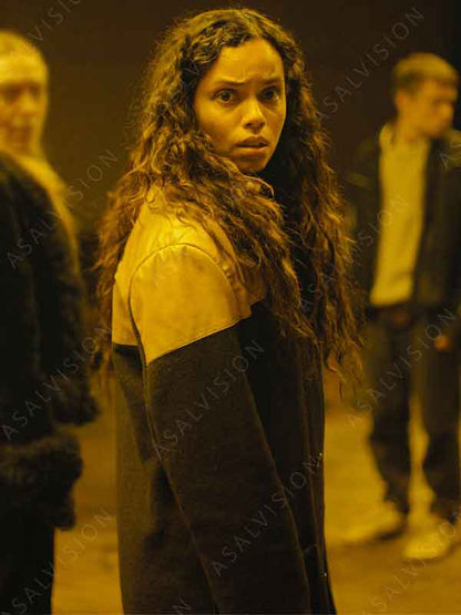 Georgina Campbell Movie The Watchers 2024 Ciara Wool With Leather Jacket