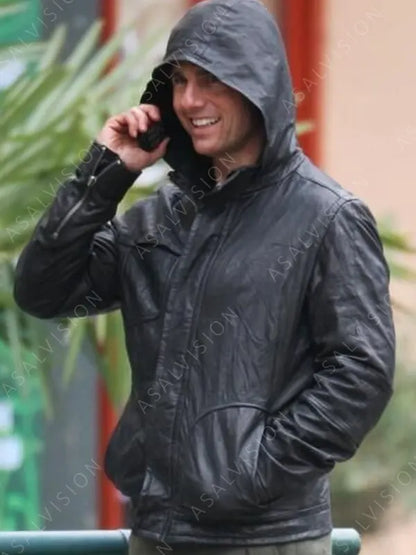 Ghost Protocol Ethan Hunt Mission Impossible Ghost Tom Cruise Protocol Leather Hooded Jacket Leather Hooded Jacket