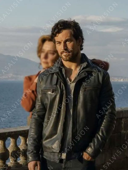 Giacomo Gianniotti Inganno 2024 Black Leather Jacket
