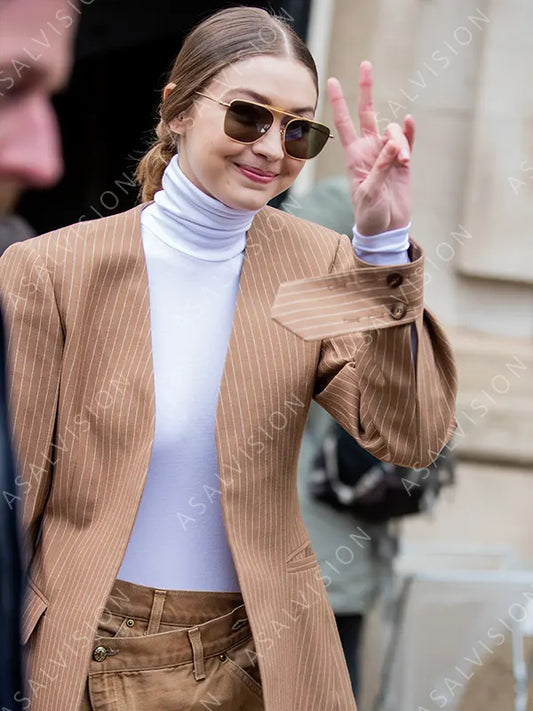 Gigi Hadid Brown Checked Blazer