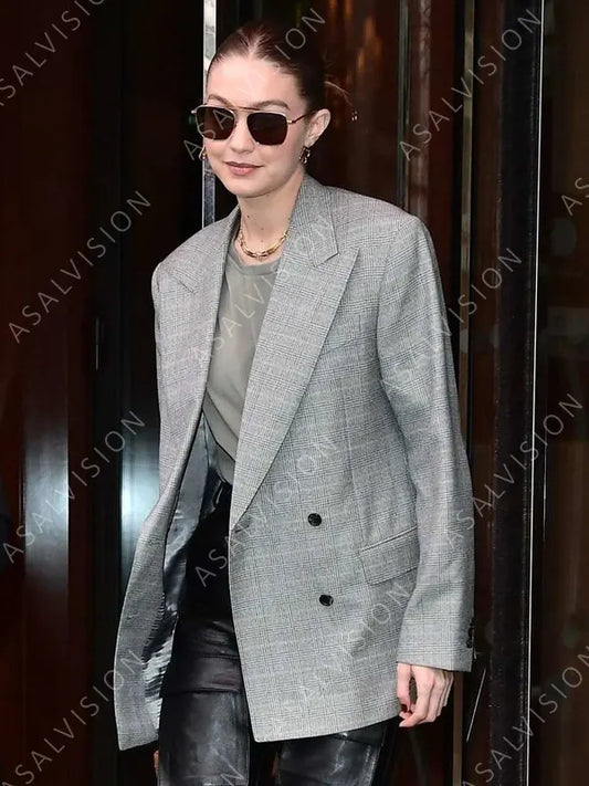 Gigi Hadid Grey Checked Blazer