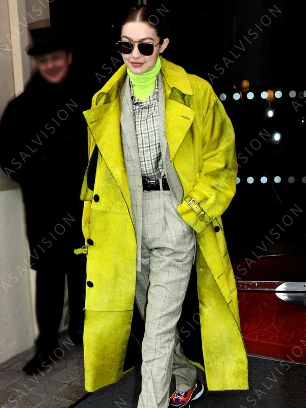 Gigi Hadid Long Yellow Trench Coat