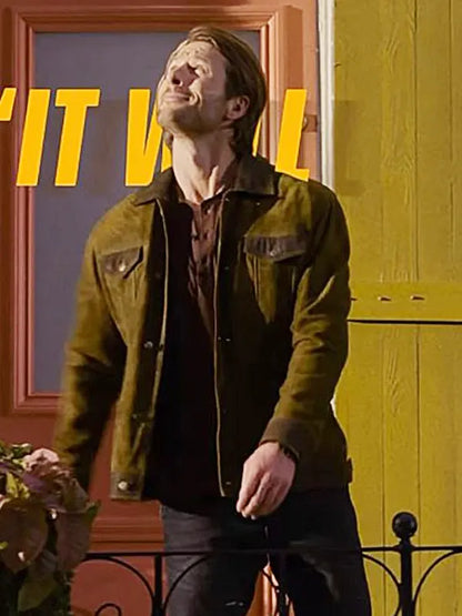 Glen Powell Hit Man 2024 Gary Johnson Suede Leather Trucker Jacket