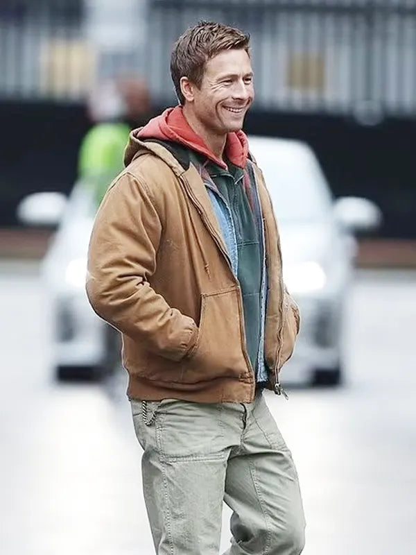 Glen Powell The Running Man Ben Richards Brown Cotton Jacket