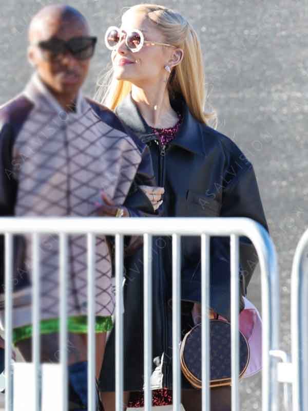 Glinda Wicked Part One 2024 Ariana Grande Black Oversized Leather Jacket