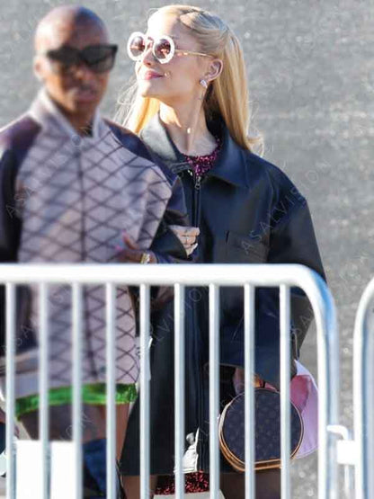 Glinda Wicked Part One 2024 Ariana Grande Black Oversized Leather Jacket