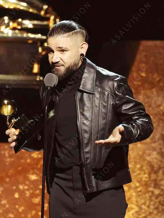 Grammy Awards 2024 Skrillex Black Leather Jacket