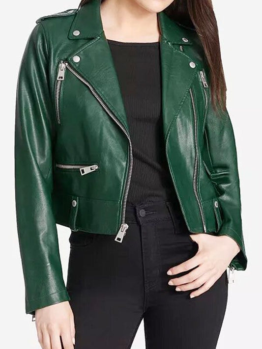 Green Biker Leather Jacket