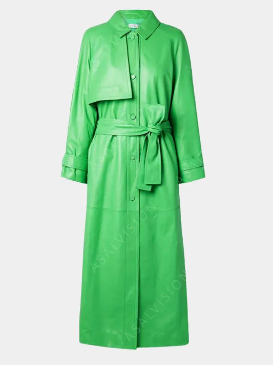 Green Long Leather Coat