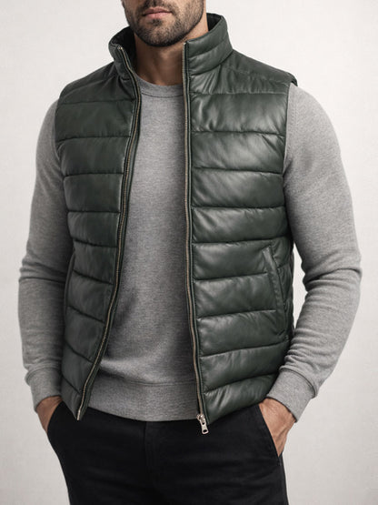 Green Leather Puffer Vest