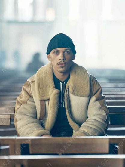 Gregory Williams TV Series This Town 2024 Jordan Bolger Shearling Leather Jacket