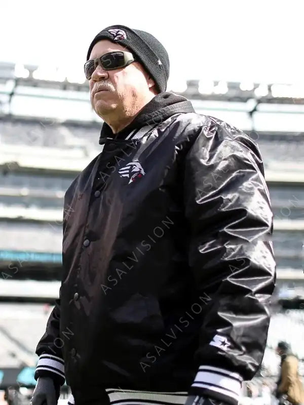 Guardians Kevin Gilbride Bomber Satin Black Jacket For Mens