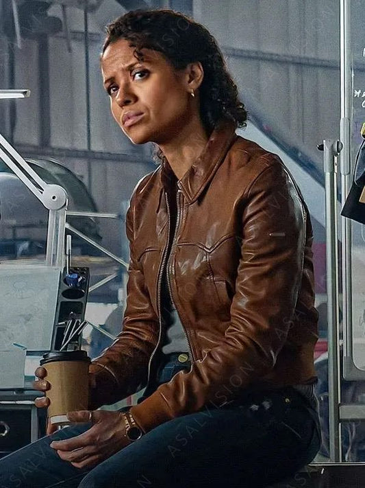Gugu Mbatha-Raw Lift 2024 Brown Leather Jacket