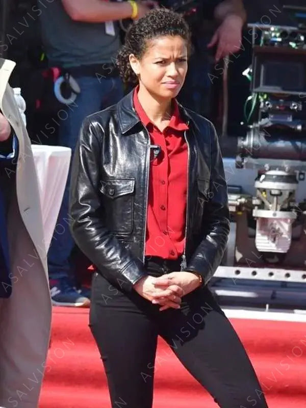 Gugu Mbatha-Raw Movie Lift 2024 Abby Black Bomber Leather Jacket