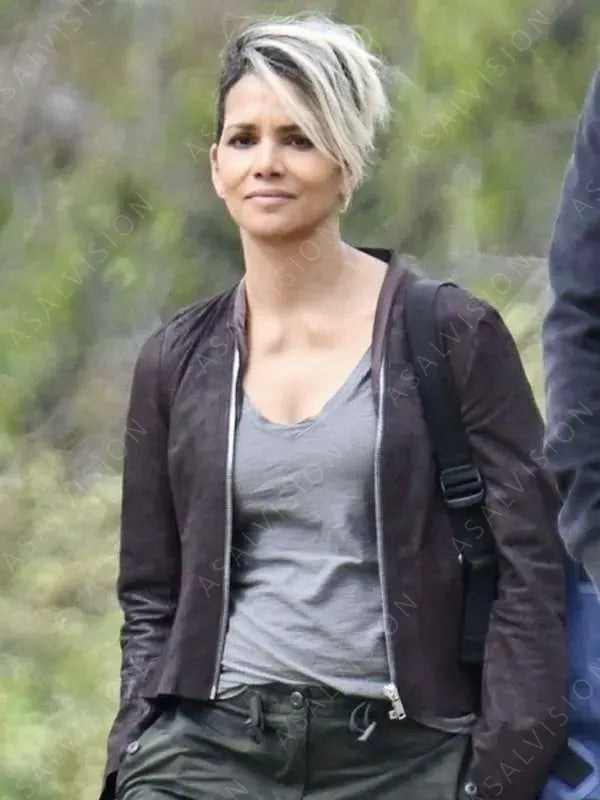 Halle Berry Movie The Union 2024 Roxanne Hall Brown Leather Jacket