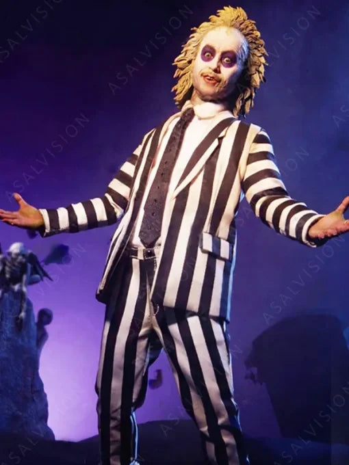 Halloween Cosplay Michael Keaton Beetlejuice Costume Suit