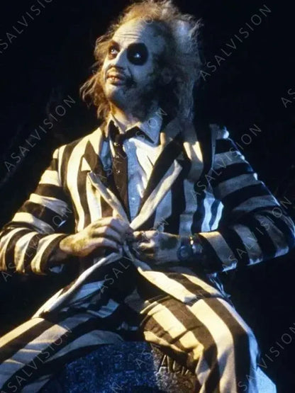Halloween Cosplay Michael Keaton Beetlejuice Costume Suit