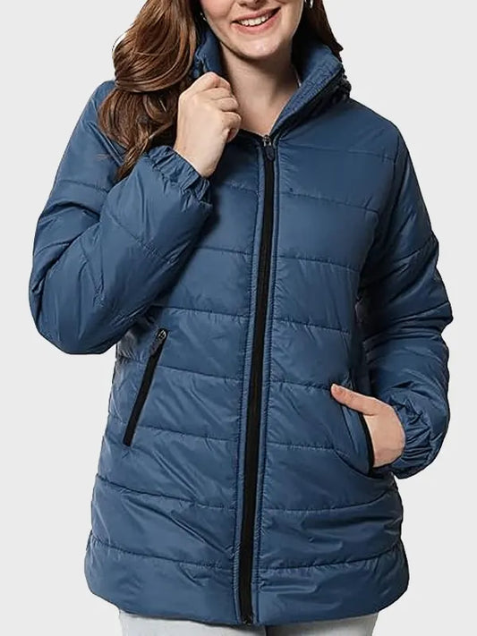 Hood Style Women's Blue Puffer Jacket