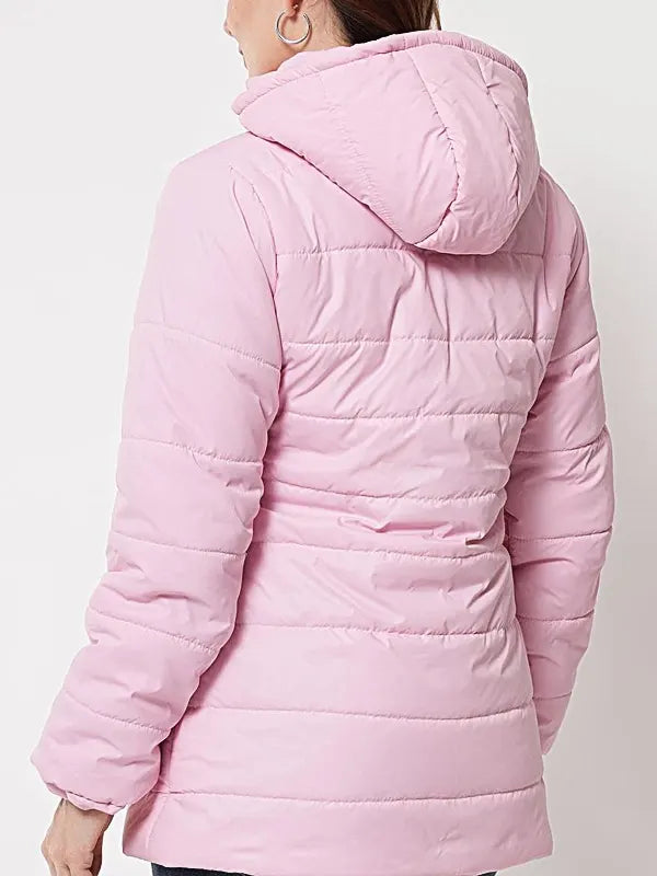 Hooded Pink Puffer Jacket For Women's
