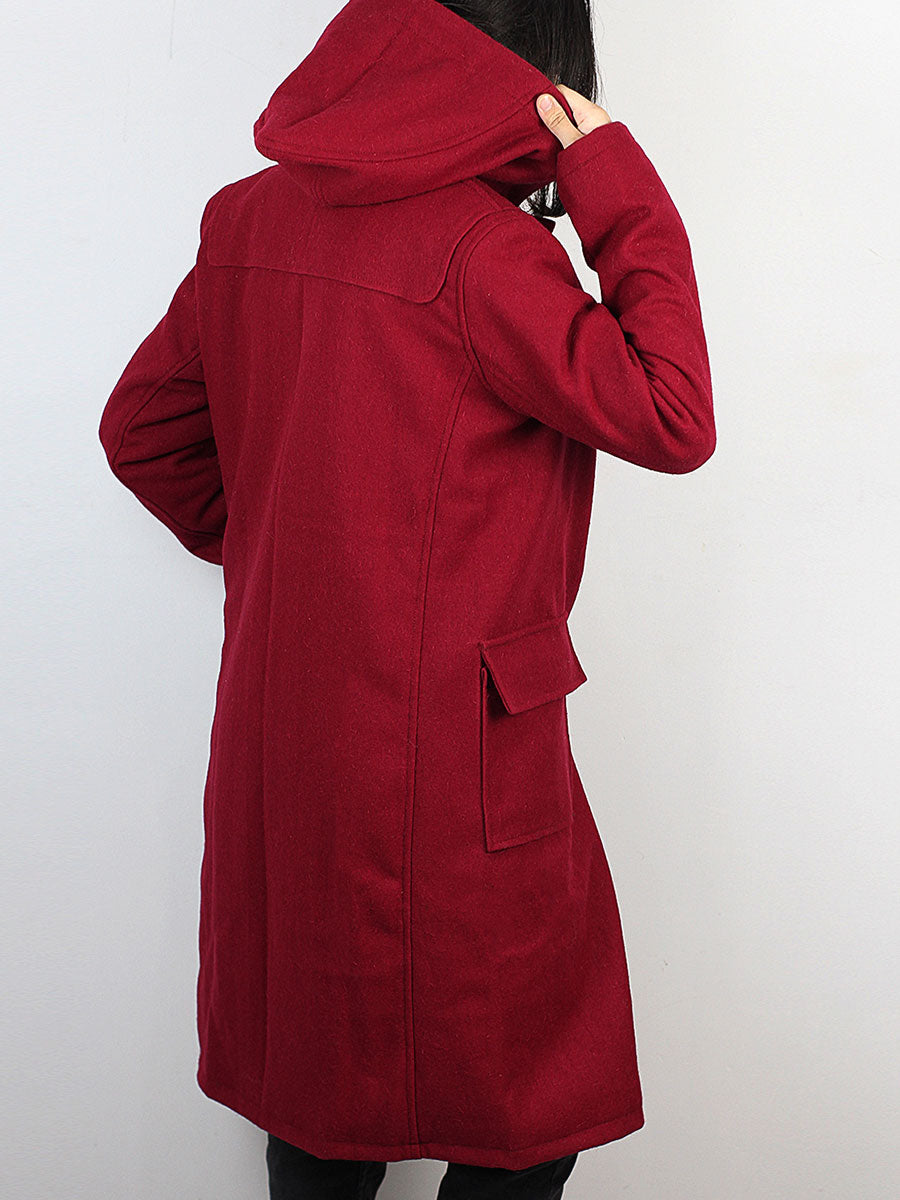 Hooded Red wool coat womens
