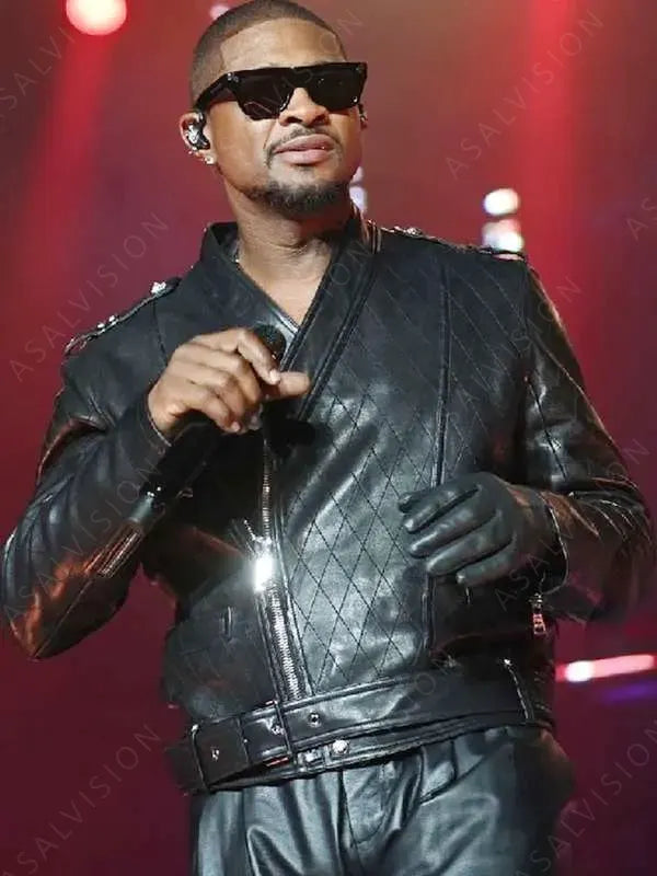 Hot 107.9 Birthday Bash 2024 Usher Black Leather Jacket