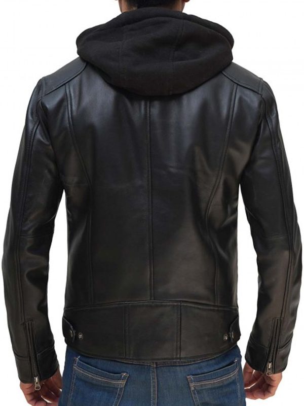 Hot Black Leather Jacket With Hood For Men's