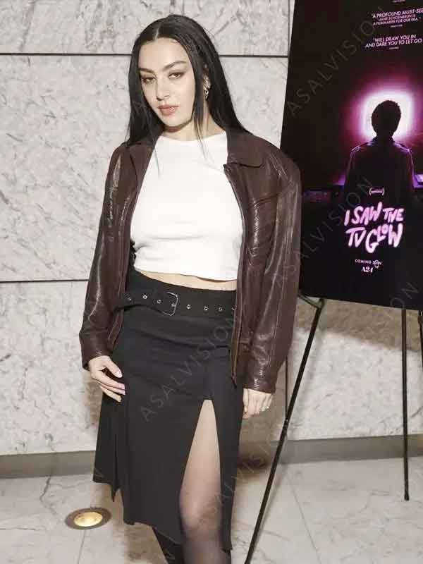 I Saw the TV Glow 2024 Charli XCX Brown Leather Jacket