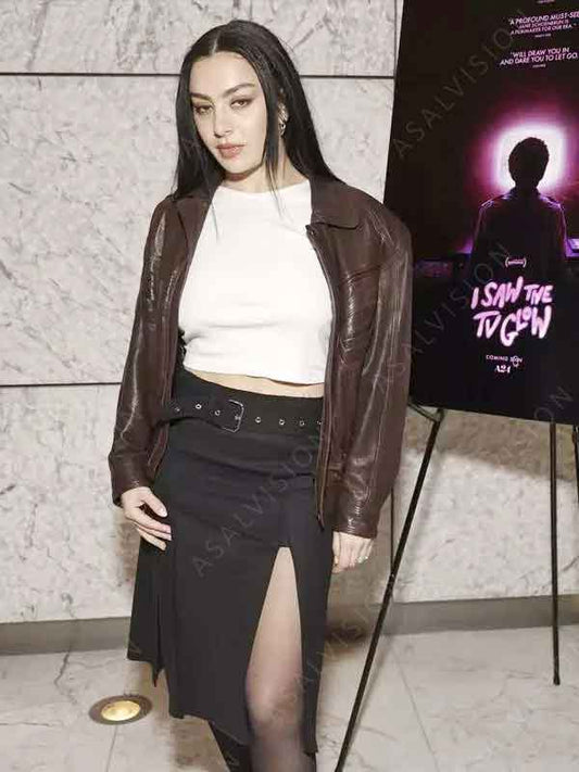 I Saw the TV Glow 2024 Charli XCX Brown Leather Jacket