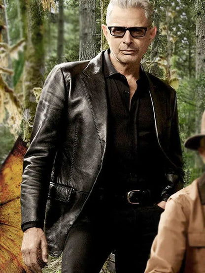 Ian Malcolm Jurassic World Dominion Jeff Goldblum Black Leather Blazer
