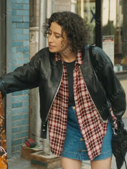 Ilana Glazer Movie Babes 2024 Eden Black Genuine Leather Jacket 