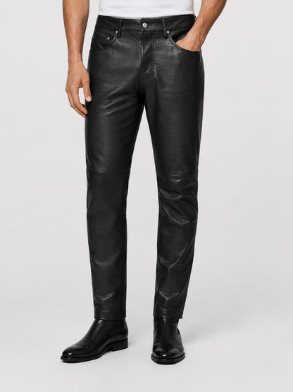 Men's&nbsp;Black Leather Jeans