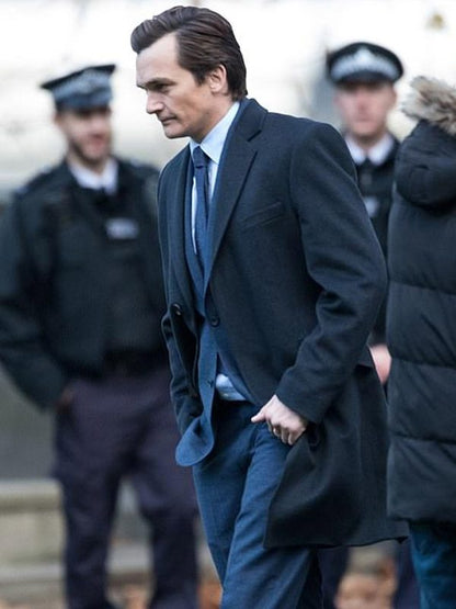 James Whitehouse Anatomy of a Scandal 2022 Rupert Friend Black Coat