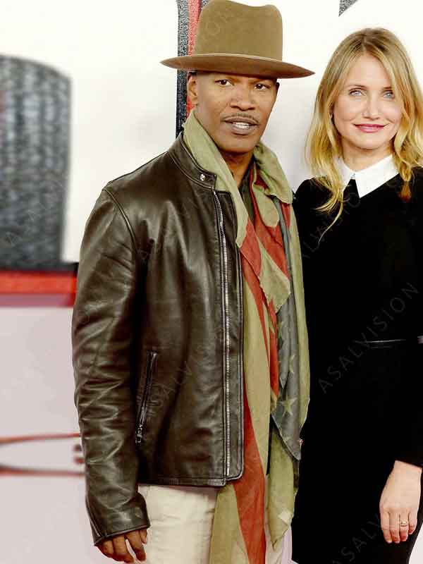 Jamie Foxx Movie Back in Action 2024 Brown Zipper Leather Jacket