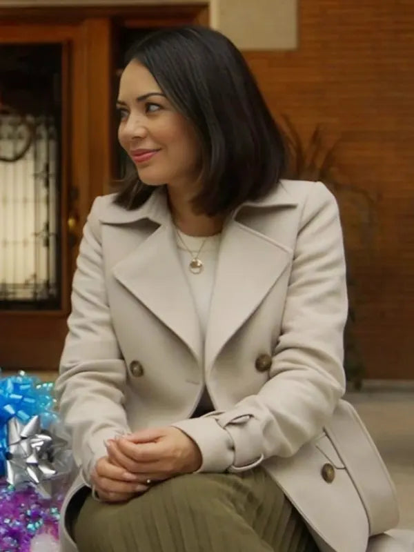 Janel Parrish Haunted Wedding 2024 Jane White Trench Coat