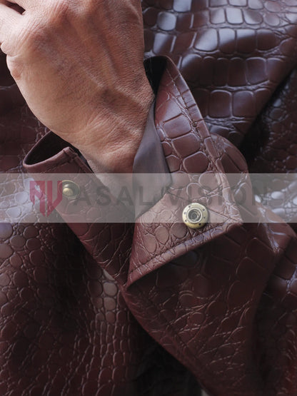Jason Momoa Brown Crocodile Leather Jacket