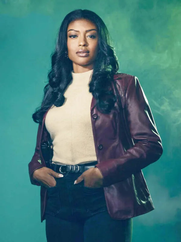 Javicia Leslie High Potential Season 1 Daphne Burgundy Leather Blazer