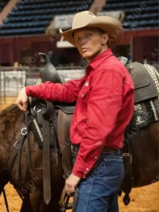 Jefferson White Yellowstone Jimmy Hurdstrom Red Cotton Shirt