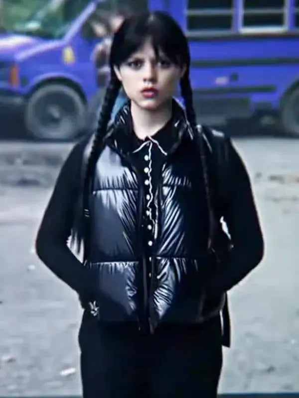 Jenna Ortega TV Series Wednesday S02 Black Puffer Vest