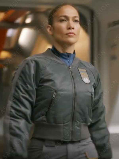 Jennifer Lopez Movie Atlas 2024 Atlas Shepherd Grey Bomber Jacket