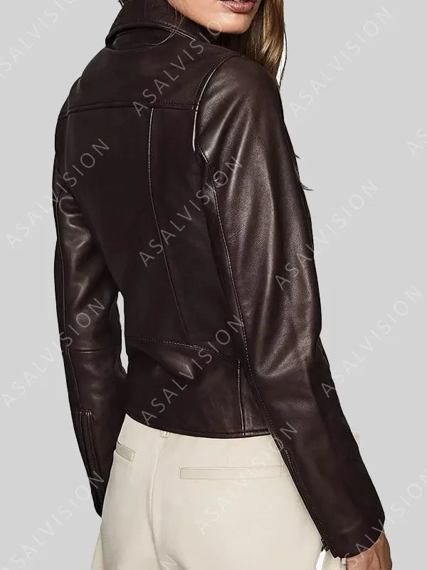 Jenny Hoyt Big Sky Katheryn Winnick Leather Brown Biker Jacket