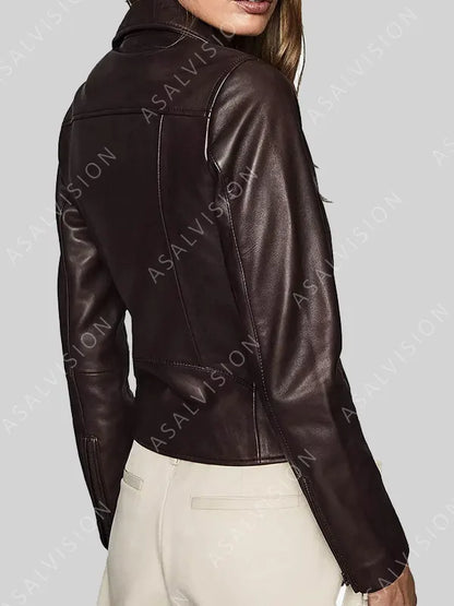 Jenny Hoyt Big Sky Katheryn Winnick Leather Brown Biker Jacket