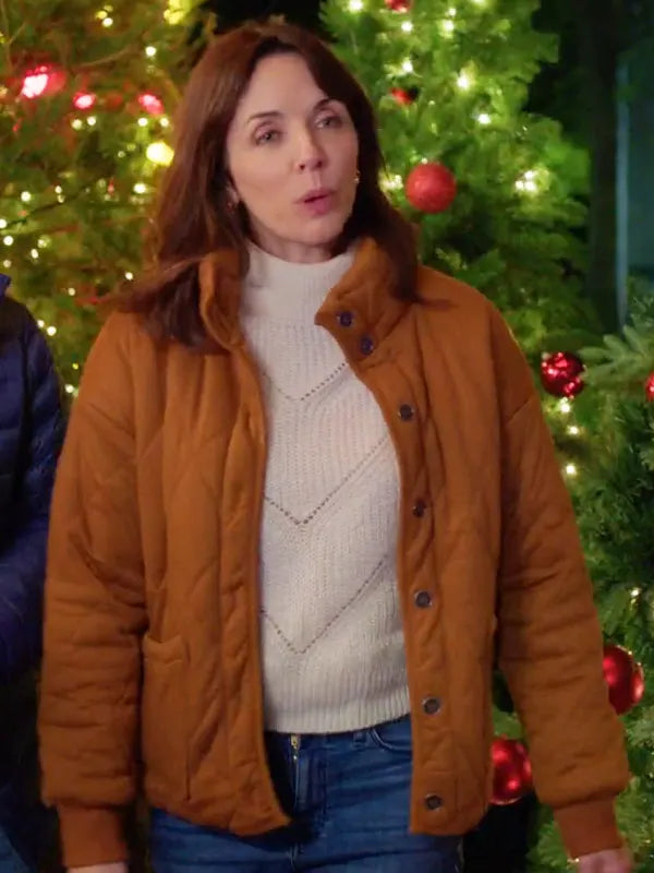 Jessica McFall Jingle Bell Love 2024 Michelle Morgan Brown Bomber Quilted Jacket