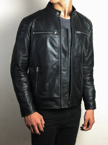 Jet Black Café Racer Leather Jacket