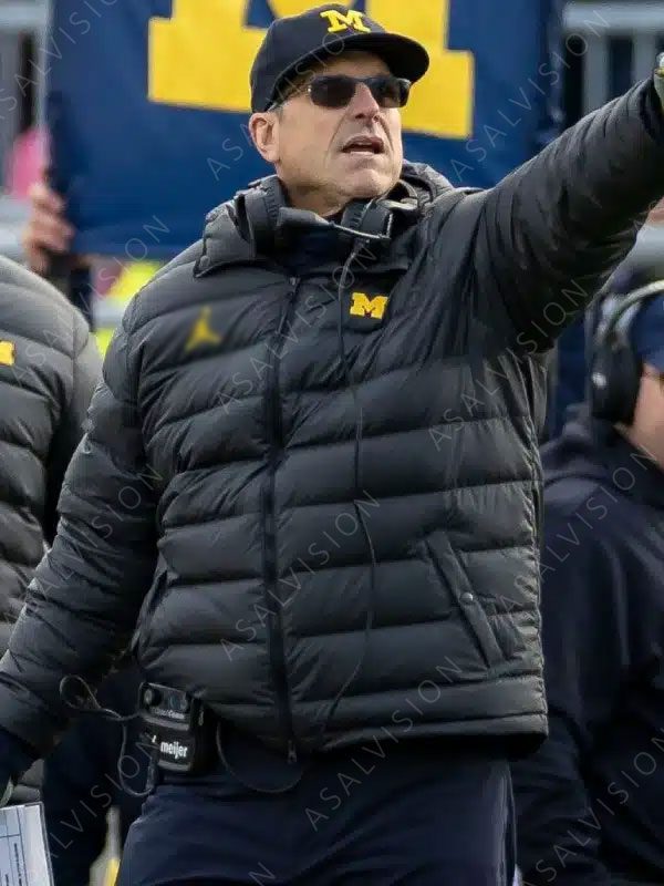 Jim Harbaugh American Football Coach Black Puffer Hooded Jacket