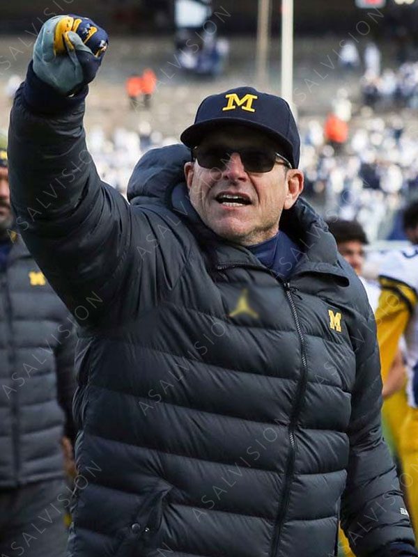 Jim Harbaugh Black Puffer Hooded Jacket