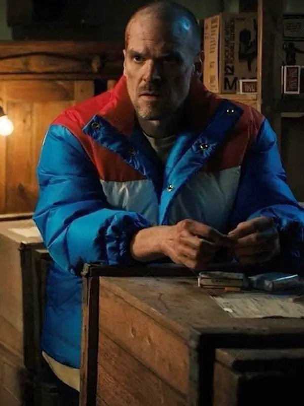 Jim Hopper Stranger Things David Harbour Tricolor Puffer Jacket