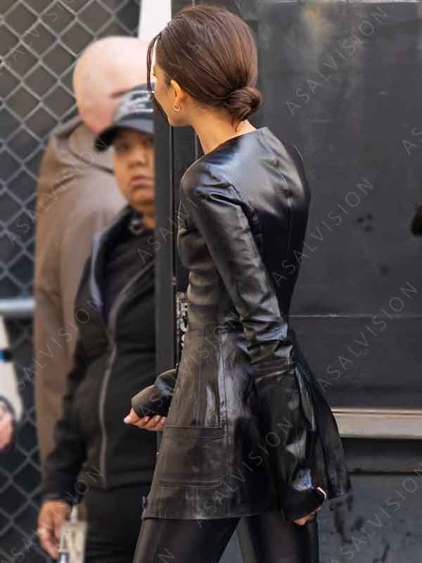 Jimmy Kimmel Live Zendaya The Attico SS24 Black Long Leather Jacket